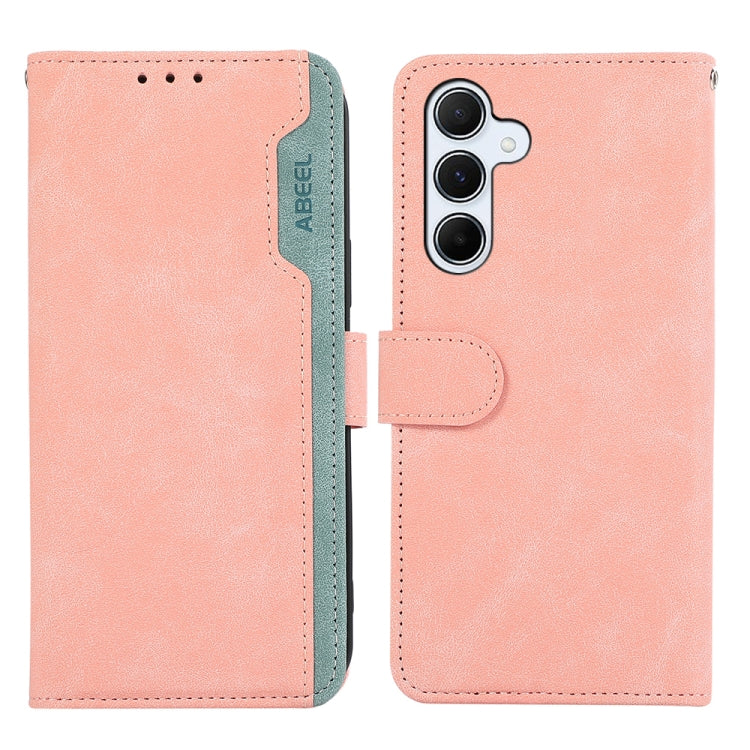 For Samsung Galaxy S24 5G ABEEL Color Block Magnetic RFID Leather Phone Case(Pink-Cyan) - HoMEdemic™ 