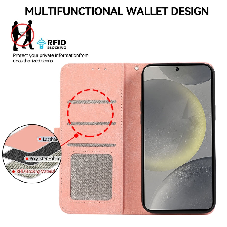 For Samsung Galaxy S24 5G ABEEL Color Block Magnetic RFID Leather Phone Case(Pink-Cyan) - HoMEdemic™ 