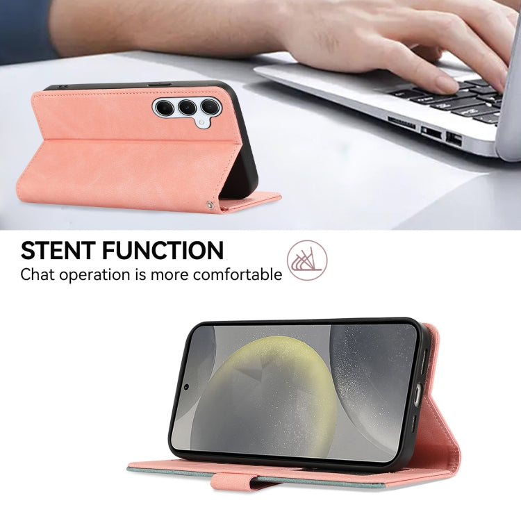 For Samsung Galaxy S24 5G ABEEL Color Block Magnetic RFID Leather Phone Case(Pink-Cyan) - HoMEdemic™ 