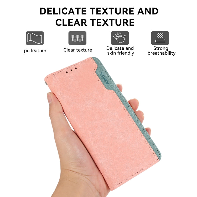 For Samsung Galaxy S24 5G ABEEL Color Block Magnetic RFID Leather Phone Case(Pink-Cyan) - HoMEdemic™ 