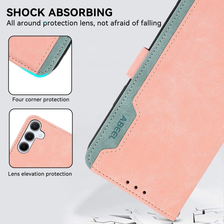 For Samsung Galaxy S24 5G ABEEL Color Block Magnetic RFID Leather Phone Case(Pink-Cyan) - HoMEdemic™ 