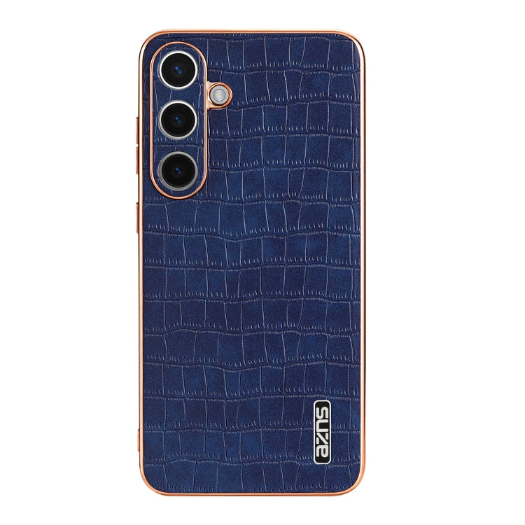 For Samsung Galaxy S24 5G AZNS Electroplated Frame Crocodile Texture Full Coverage Phone Case(Blue) - HoMEdemic™ 