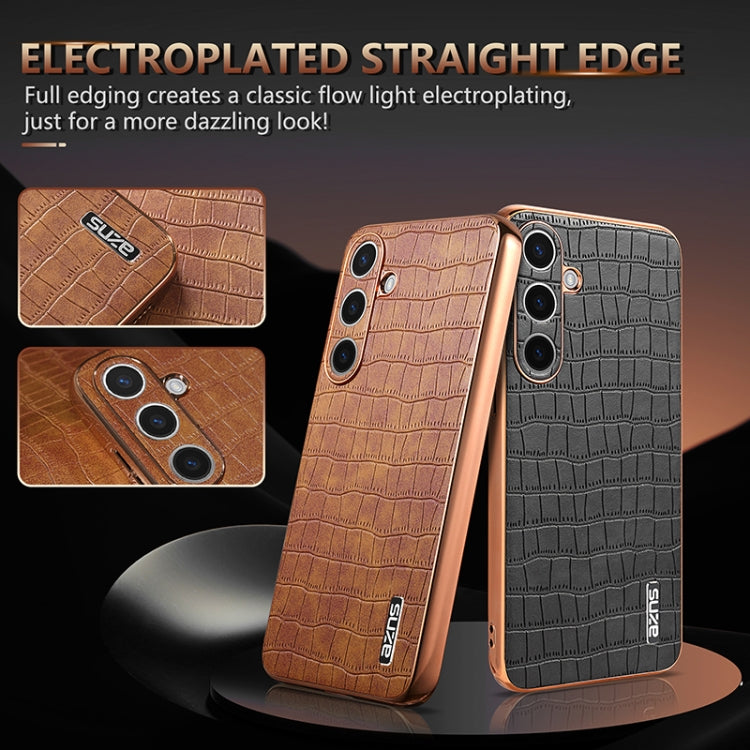 For Samsung Galaxy S24 5G AZNS Electroplated Frame Crocodile Texture Full Coverage Phone Case(White) - HoMEdemic™ 
