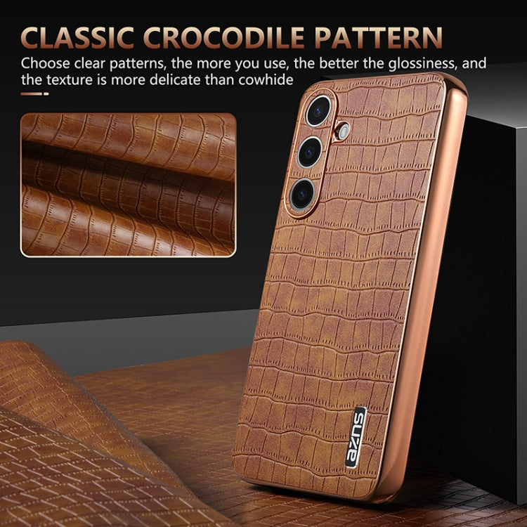 For Samsung Galaxy S24 5G AZNS Electroplated Frame Crocodile Texture Full Coverage Phone Case(White) - HoMEdemic™ 