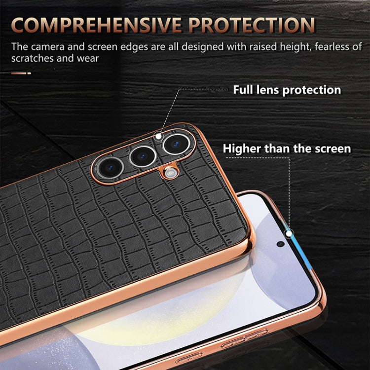 For Samsung Galaxy S24 5G AZNS Electroplated Frame Crocodile Texture Full Coverage Phone Case(White) - HoMEdemic™ 