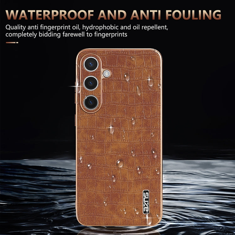 For Samsung Galaxy S24 5G AZNS Electroplated Frame Crocodile Texture Full Coverage Phone Case(White) - HoMEdemic™ 