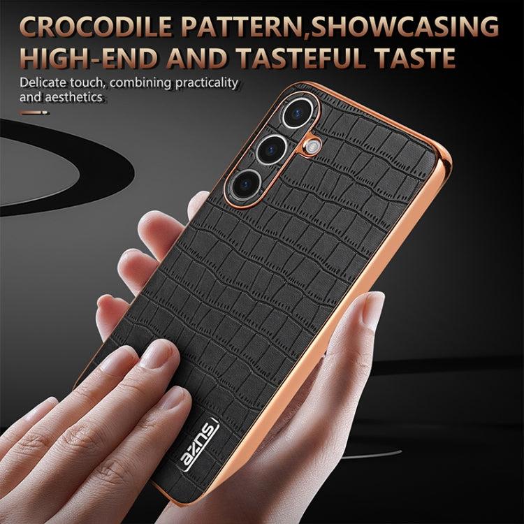 For Samsung Galaxy S24 5G AZNS Electroplated Frame Crocodile Texture Full Coverage Phone Case(White) - HoMEdemic™ 