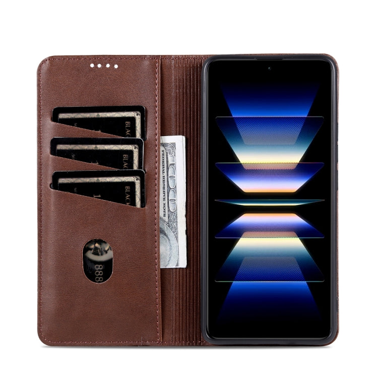 For Samsung Galaxy S24 5G AZNS Magnetic Calf Texture Flip Leather Phone Case(Dark Brown) - HoMEdemic™ 
