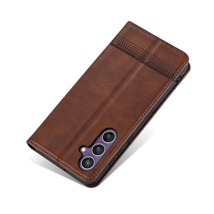For Samsung Galaxy S24 5G AZNS Magnetic Calf Texture Flip Leather Phone Case(Dark Brown) - HoMEdemic™ 