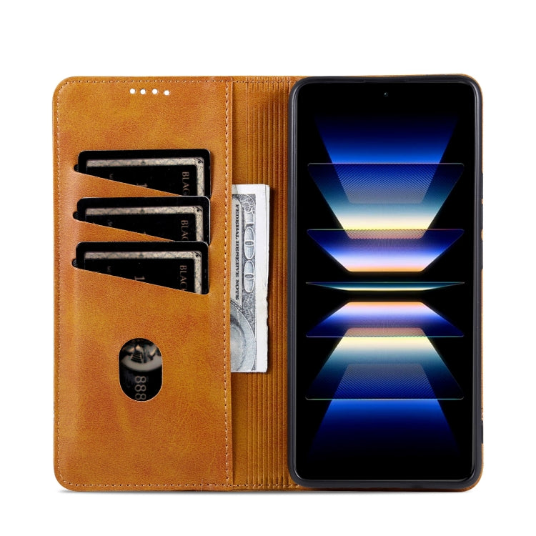 For Samsung Galaxy S24 5G AZNS Magnetic Calf Texture Flip Leather Phone Case(Light Brown) - HoMEdemic™ 