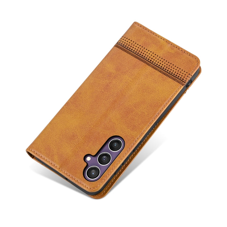 For Samsung Galaxy S24 5G AZNS Magnetic Calf Texture Flip Leather Phone Case(Light Brown) - HoMEdemic™ 