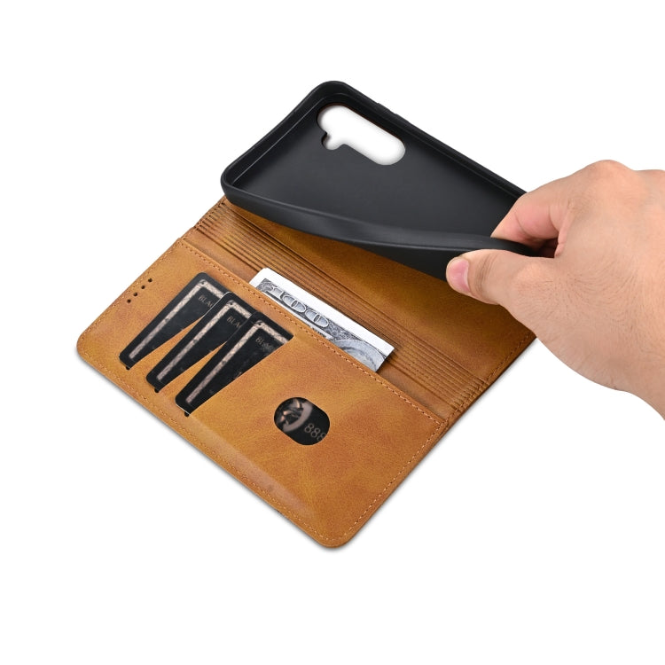For Samsung Galaxy S24 5G AZNS Magnetic Calf Texture Flip Leather Phone Case(Light Brown) - HoMEdemic™ 