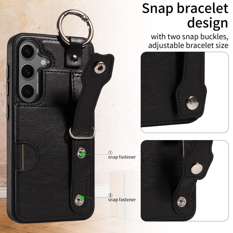 For Samsung Galaxy S24 5G Calf Texture Wrist Card Slot Ring Phone Case(Black) - HoMEdemic™ 
