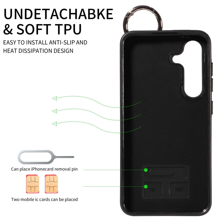 For Samsung Galaxy S24 5G Calf Texture Wrist Card Slot Ring Phone Case(Black) - HoMEdemic™ 