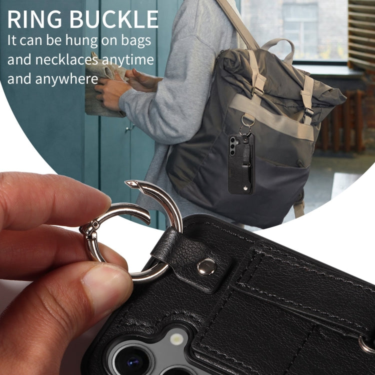 For Samsung Galaxy S24 5G Calf Texture Wrist Card Slot Ring Phone Case(Black) - HoMEdemic™ 