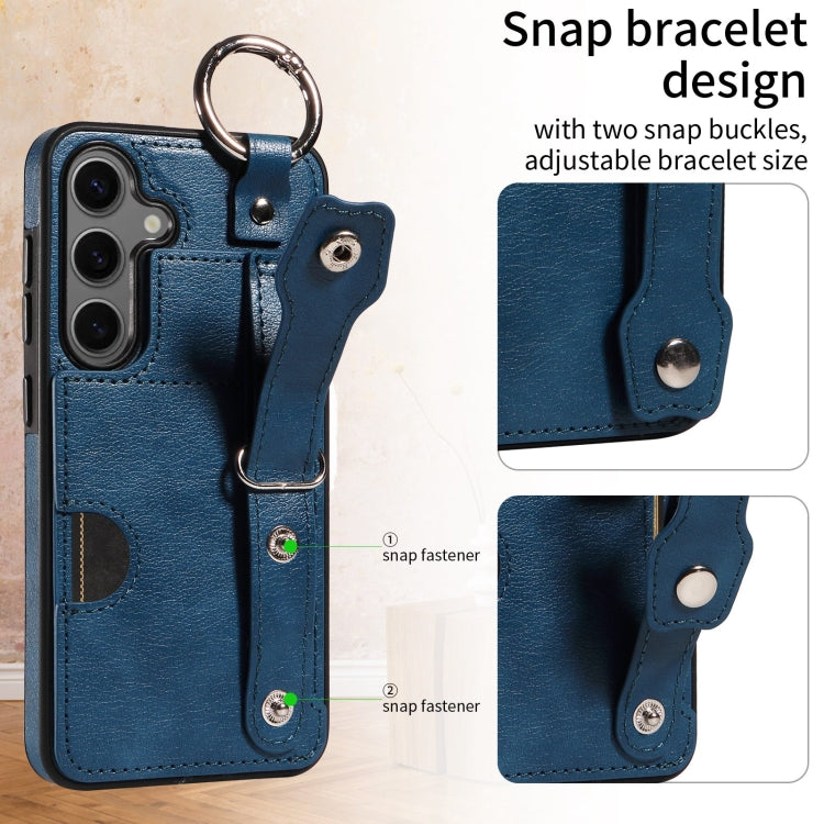For Samsung Galaxy S24 5G Calf Texture Wrist Card Slot Ring Phone Case(Blue) - HoMEdemic™ 