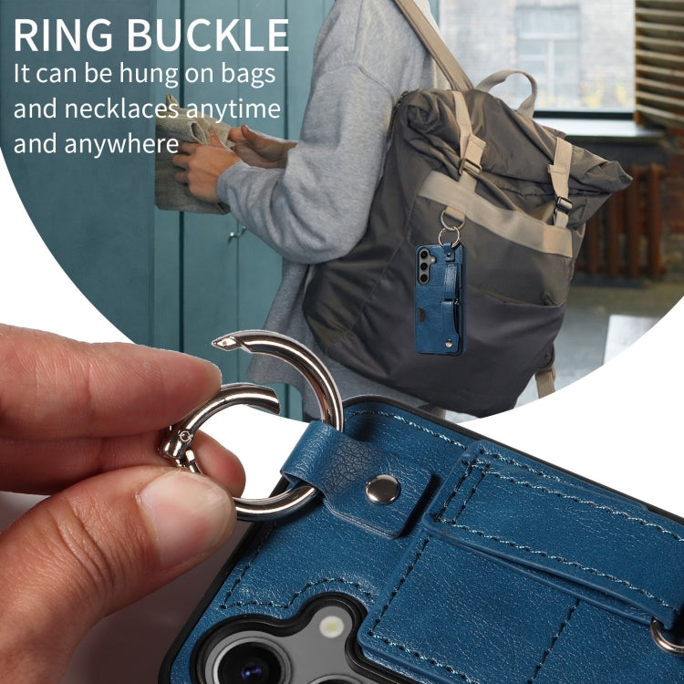 For Samsung Galaxy S24 5G Calf Texture Wrist Card Slot Ring Phone Case(Blue) - HoMEdemic™ 