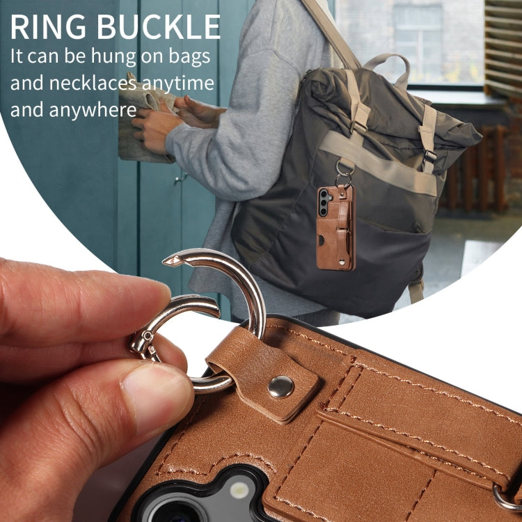 For Samsung Galaxy S24 5G Calf Texture Wrist Card Slot Ring Phone Case(Brown) - HoMEdemic™ 