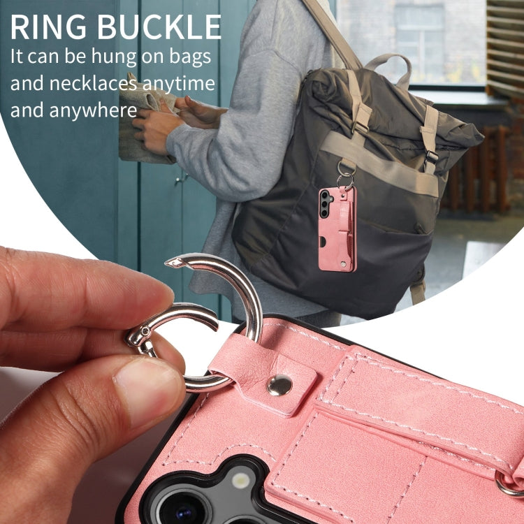 For Samsung Galaxy S24 5G Calf Texture Wrist Card Slot Ring Phone Case(Pink) - HoMEdemic™ 