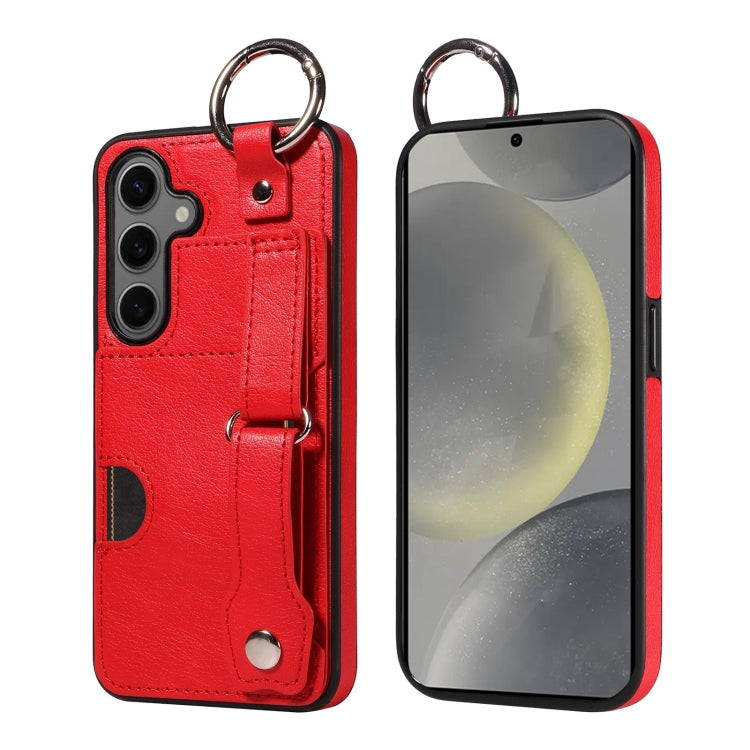 For Samsung Galaxy S24 5G Calf Texture Wrist Card Slot Ring Phone Case(Red) - HoMEdemic™ 