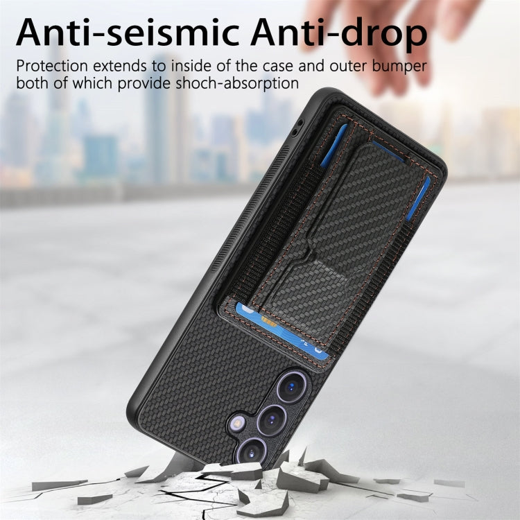 For Samsung Galaxy S24 5G Carbon Fiber Fold Stand Elastic Card Bag Phone Case(Black) - HoMEdemic™ 