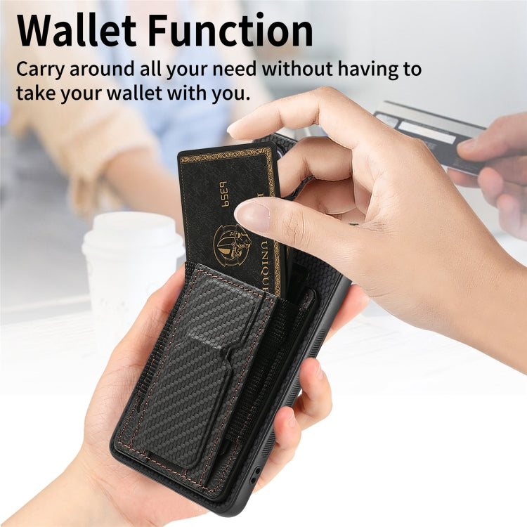 For Samsung Galaxy S24 5G Carbon Fiber Fold Stand Elastic Card Bag Phone Case(Black) - HoMEdemic™ 