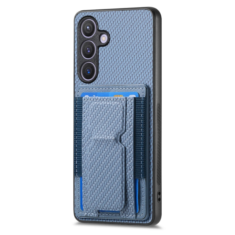 For Samsung Galaxy S24 5G Carbon Fiber Fold Stand Elastic Card Bag Phone Case(Blue) - HoMEdemic™ 