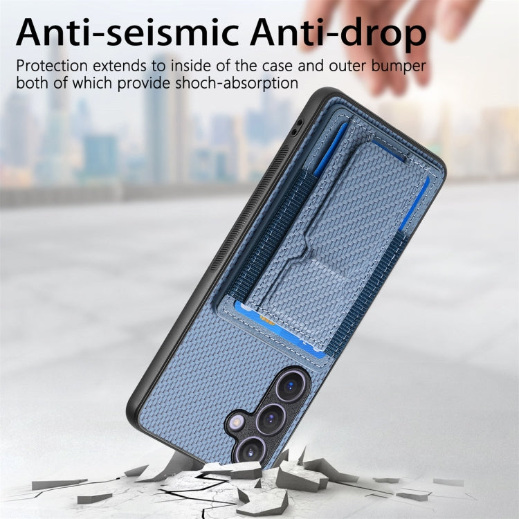 For Samsung Galaxy S24 5G Carbon Fiber Fold Stand Elastic Card Bag Phone Case(Blue) - HoMEdemic™ 