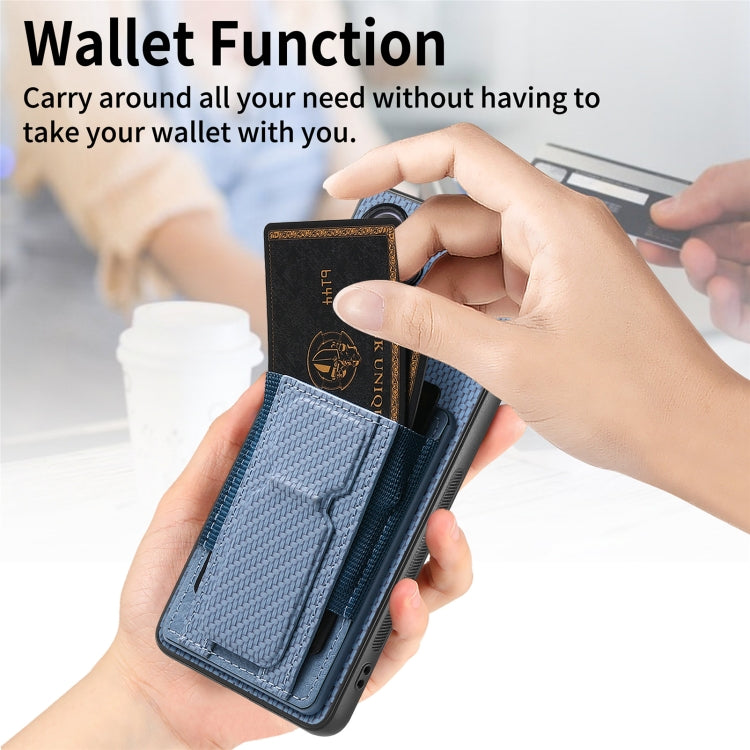 For Samsung Galaxy S24 5G Carbon Fiber Fold Stand Elastic Card Bag Phone Case(Blue) - HoMEdemic™ 