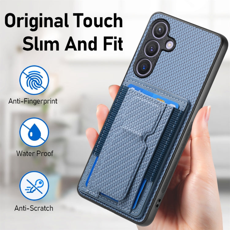 For Samsung Galaxy S24 5G Carbon Fiber Fold Stand Elastic Card Bag Phone Case(Blue) - HoMEdemic™ 