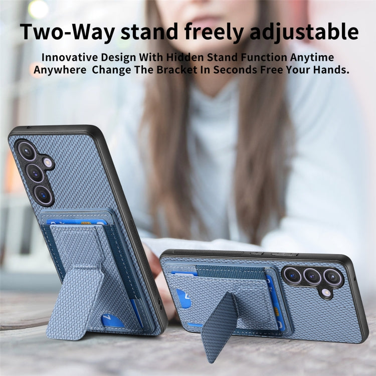 For Samsung Galaxy S24 5G Carbon Fiber Fold Stand Elastic Card Bag Phone Case(Blue) - HoMEdemic™ 