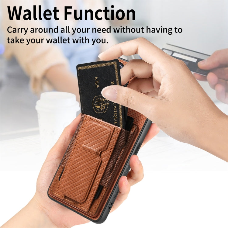 For Samsung Galaxy S24 5G Carbon Fiber Fold Stand Elastic Card Bag Phone Case(Brown) - HoMEdemic™ 