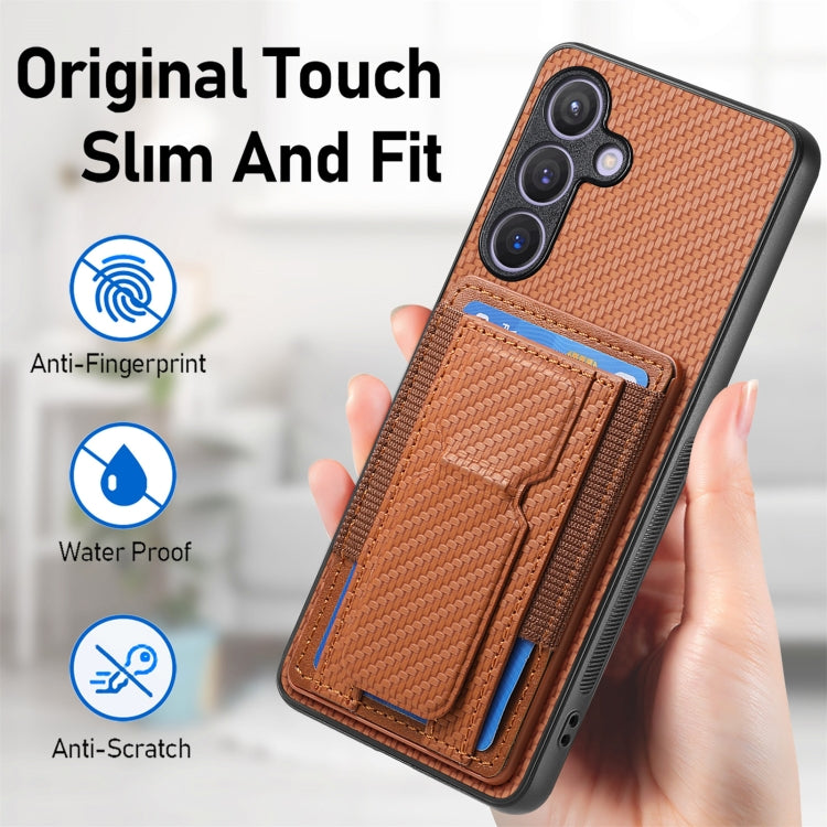 For Samsung Galaxy S24 5G Carbon Fiber Fold Stand Elastic Card Bag Phone Case(Brown) - HoMEdemic™ 
