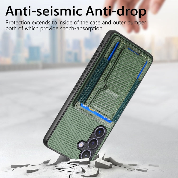For Samsung Galaxy S24 5G Carbon Fiber Fold Stand Elastic Card Bag Phone Case(Green) - HoMEdemic™ 