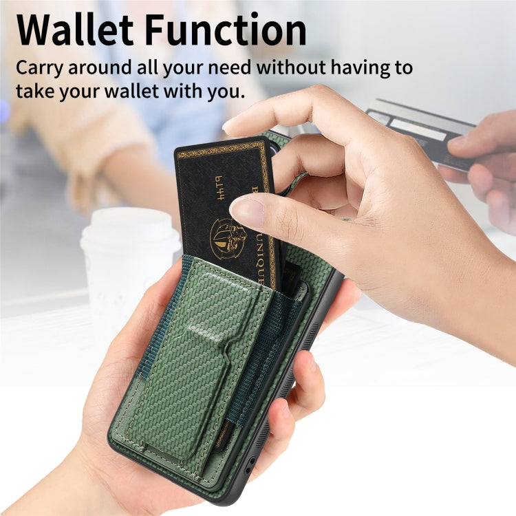 For Samsung Galaxy S24 5G Carbon Fiber Fold Stand Elastic Card Bag Phone Case(Green) - HoMEdemic™ 