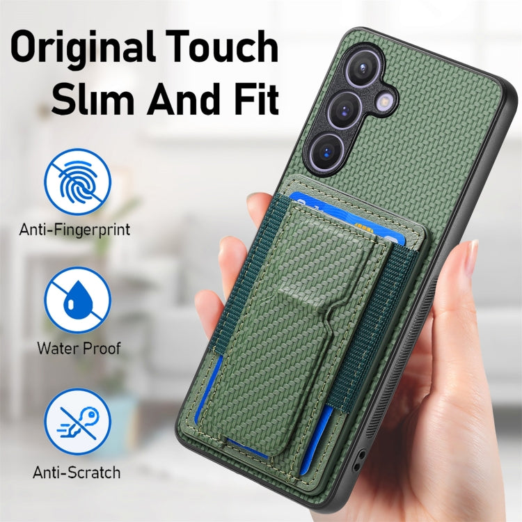 For Samsung Galaxy S24 5G Carbon Fiber Fold Stand Elastic Card Bag Phone Case(Green) - HoMEdemic™ 