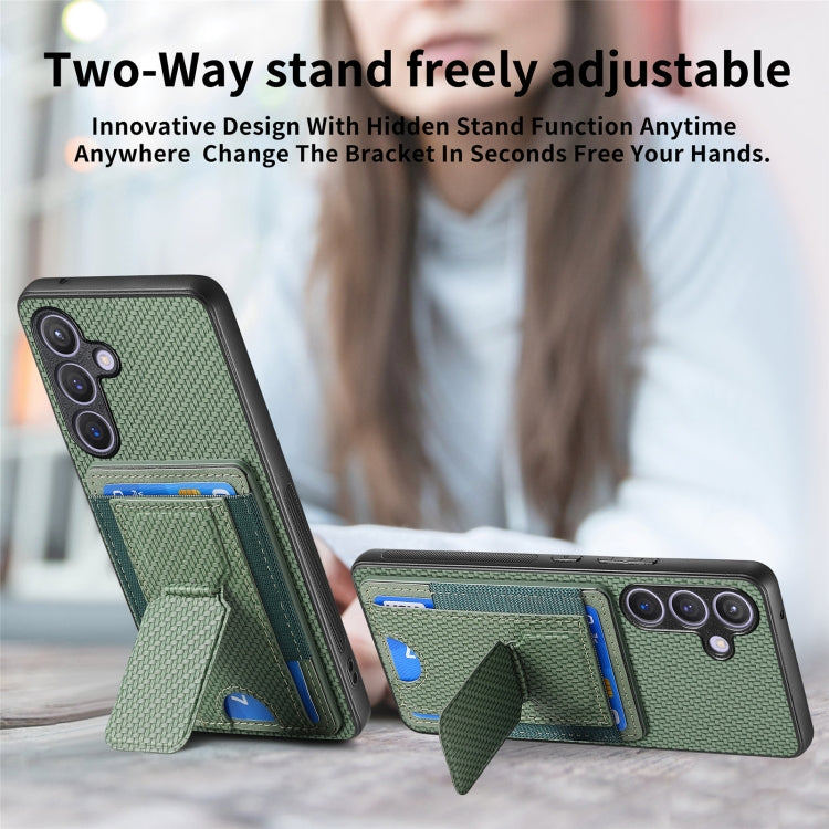 For Samsung Galaxy S24 5G Carbon Fiber Fold Stand Elastic Card Bag Phone Case(Green) - HoMEdemic™ 