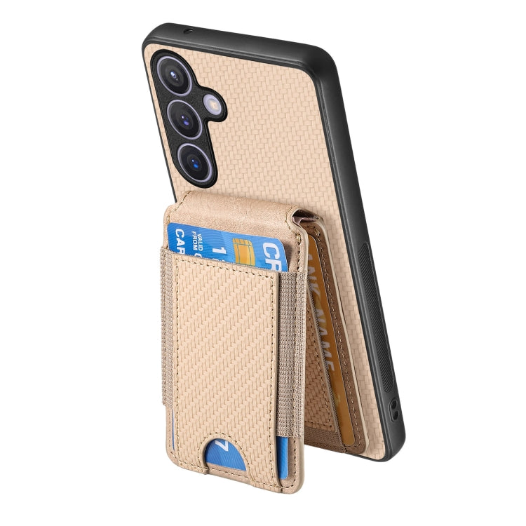 For Samsung Galaxy S24 5G Carbon Fiber Vertical Flip Wallet Stand Phone Case(Khaki) - HoMEdemic™ 