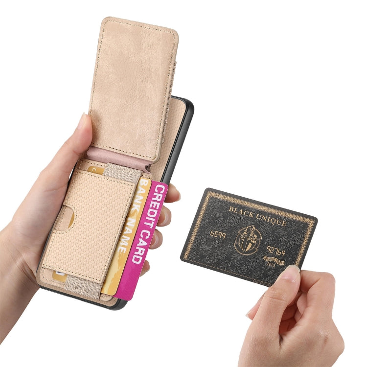 For Samsung Galaxy S24 5G Carbon Fiber Vertical Flip Wallet Stand Phone Case(Khaki) - HoMEdemic™ 