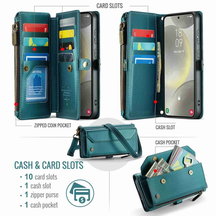 For Samsung Galaxy S24 5G CaseMe C36 Card Slots Zipper Wallet RFID Anti-theft Leather Phone Case(Blue-green) - HoMEdemic™ 