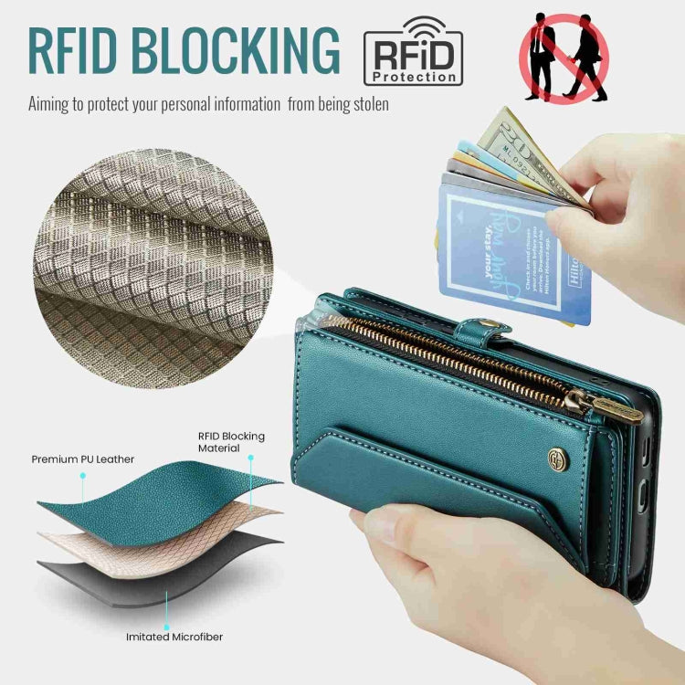 For Samsung Galaxy S24 5G CaseMe C36 Card Slots Zipper Wallet RFID Anti-theft Leather Phone Case(Blue-green) - HoMEdemic™ 