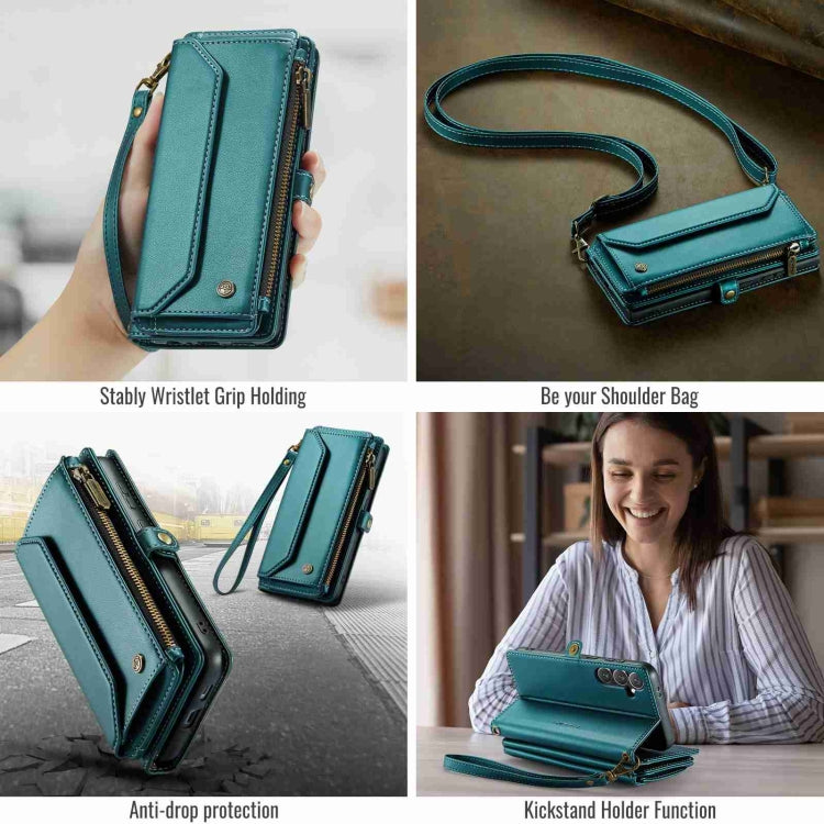 For Samsung Galaxy S24 5G CaseMe C36 Card Slots Zipper Wallet RFID Anti-theft Leather Phone Case(Blue-green) - HoMEdemic™ 
