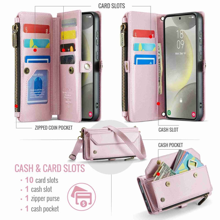 For Samsung Galaxy S24 5G CaseMe C36 Card Slots Zipper Wallet RFID Anti-theft Leather Phone Case(Pink) - HoMEdemic™ 