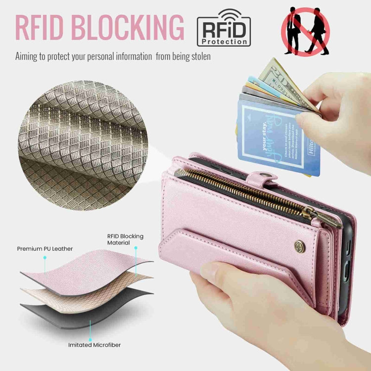For Samsung Galaxy S24 5G CaseMe C36 Card Slots Zipper Wallet RFID Anti-theft Leather Phone Case(Pink) - HoMEdemic™ 