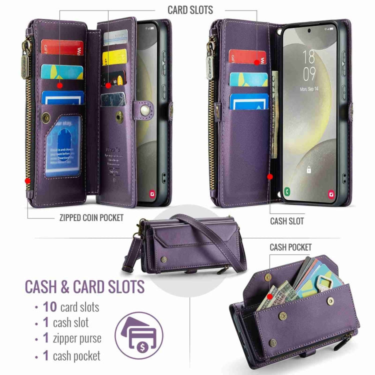 For Samsung Galaxy S24 5G CaseMe C36 Card Slots Zipper Wallet RFID Anti-theft Leather Phone Case(Purple) - HoMEdemic™ 