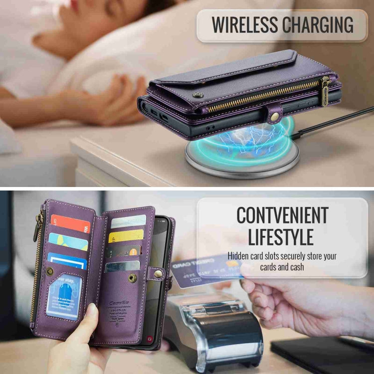 For Samsung Galaxy S24 5G CaseMe C36 Card Slots Zipper Wallet RFID Anti-theft Leather Phone Case(Purple) - HoMEdemic™ 