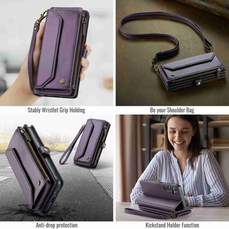 For Samsung Galaxy S24 5G CaseMe C36 Card Slots Zipper Wallet RFID Anti-theft Leather Phone Case(Purple) - HoMEdemic™ 
