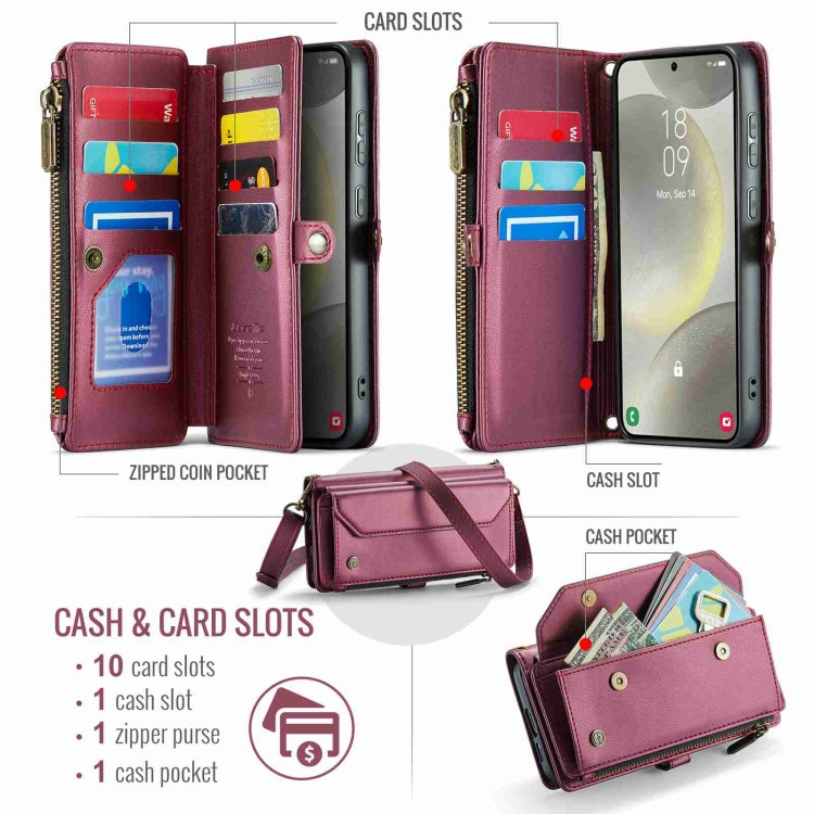 For Samsung Galaxy S24 5G CaseMe C36 Card Slots Zipper Wallet RFID Anti-theft Leather Phone Case(Wine Red) - HoMEdemic™ 