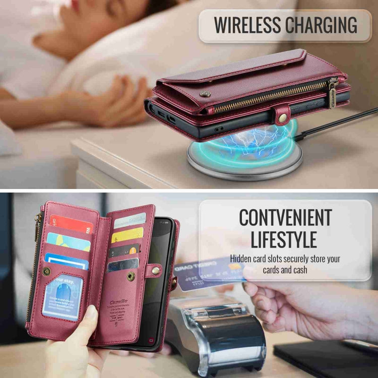 For Samsung Galaxy S24 5G CaseMe C36 Card Slots Zipper Wallet RFID Anti-theft Leather Phone Case(Wine Red) - HoMEdemic™ 