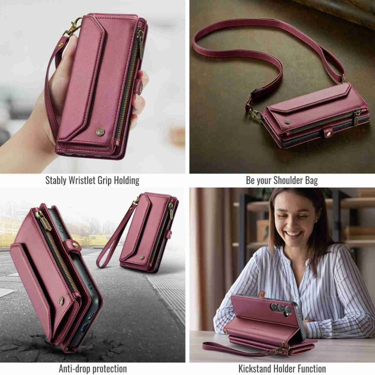 For Samsung Galaxy S24 5G CaseMe C36 Card Slots Zipper Wallet RFID Anti-theft Leather Phone Case(Wine Red) - HoMEdemic™ 